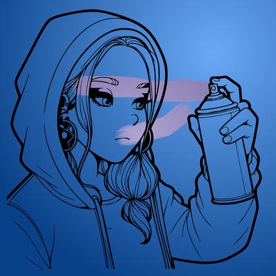 a realistic girl, spray painting