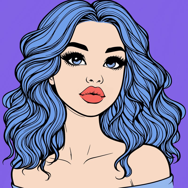 realistic girl with wavy hair and lips
