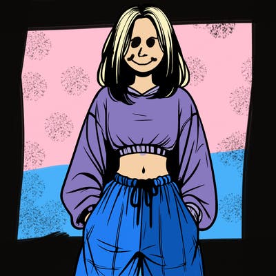realistic girl faceless with baggy pants and a crop top