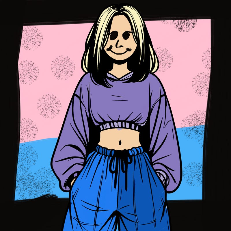 realistic girl faceless with baggy pants and a crop top