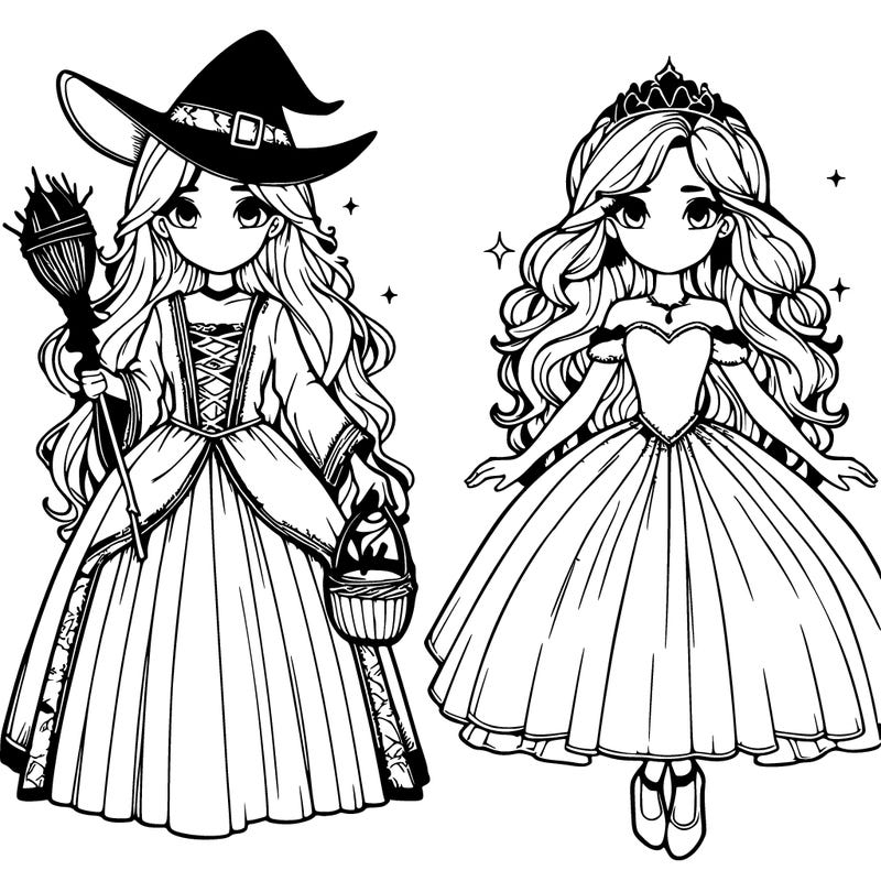 realistic split of witch and princess