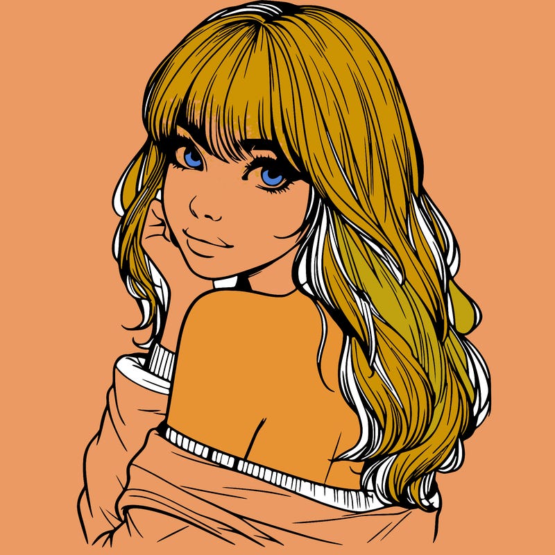 realistic girl with bangs looking over her shoulder