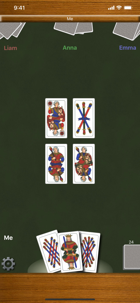 Scopa! - Interfaz del juego de cartas digital Scopa mostrando una partida con cuatro jugadores y cartas italianas tradicionales.