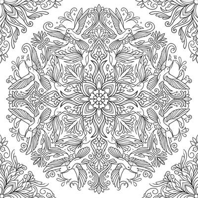 Discover the mesmerizing beauty of our Hummingbird Mandala coloring page, where delicate birds blend seamlessly with intricate symmetrical patterns. This design offers a unique artistic challenge, perfect for those seeking a creative escape.