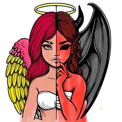 realistic angel half demon