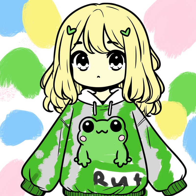 girl wearing frogging sweatshirt