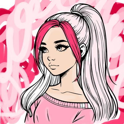 realistic girl with a high ponytail