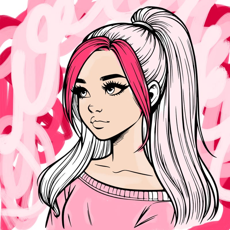 realistic girl with a high ponytail