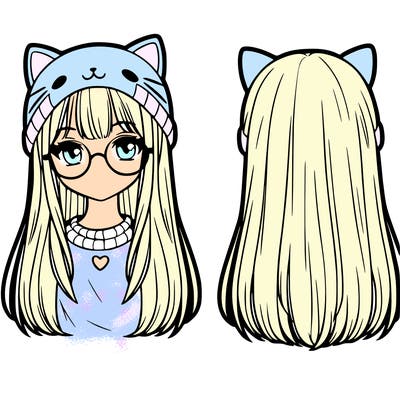 girl with straight hair and glasses and a cat hat