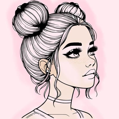 realistic girl with buns on the top of her head