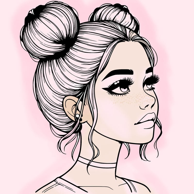 realistic girl with buns on the top of her head