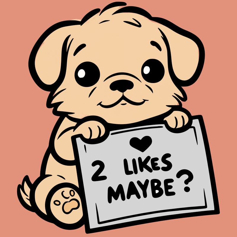 a puppy holding a sign that says 2 likes maybe?