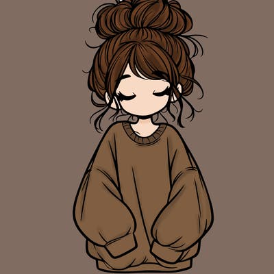 girl with baggy sweatshirt and messy bun