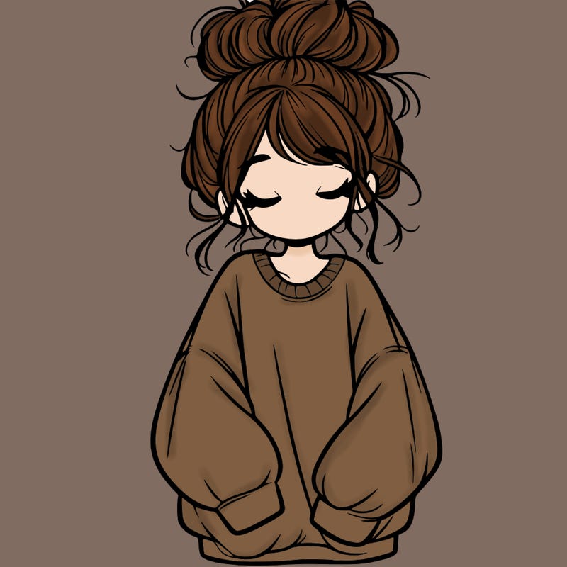 girl with baggy sweatshirt and messy bun