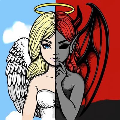 realistic angel half demon