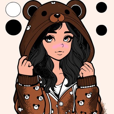 realistic girl in a animal pjs hoodie