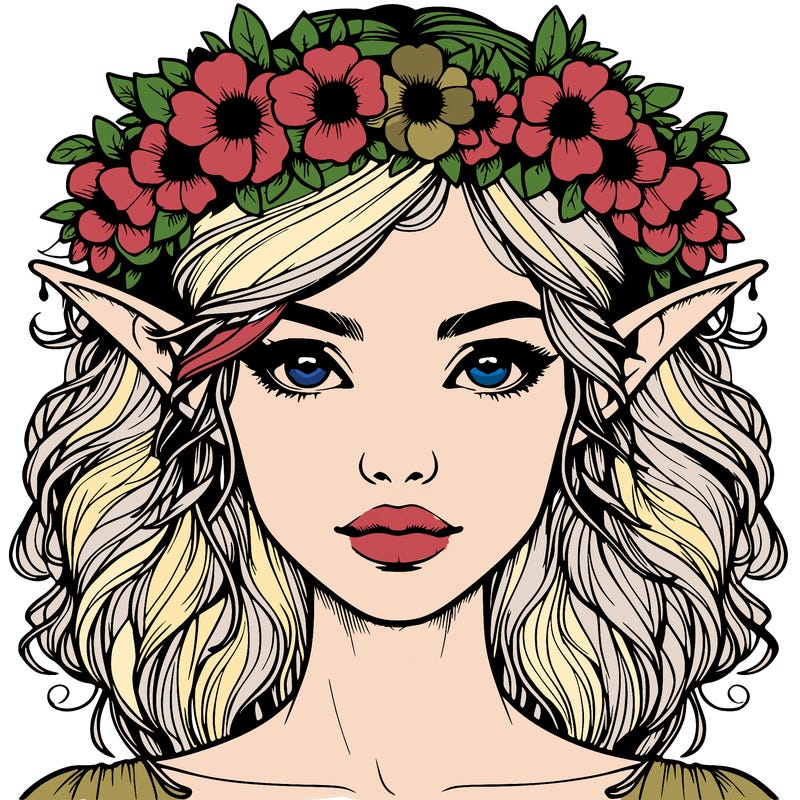 realistic female elf with flower crown