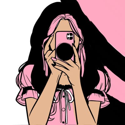 a realistic girl holding her phone taking pictures