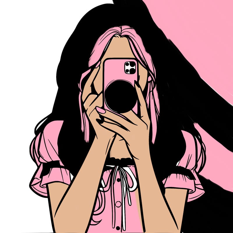 a realistic girl holding her phone taking pictures