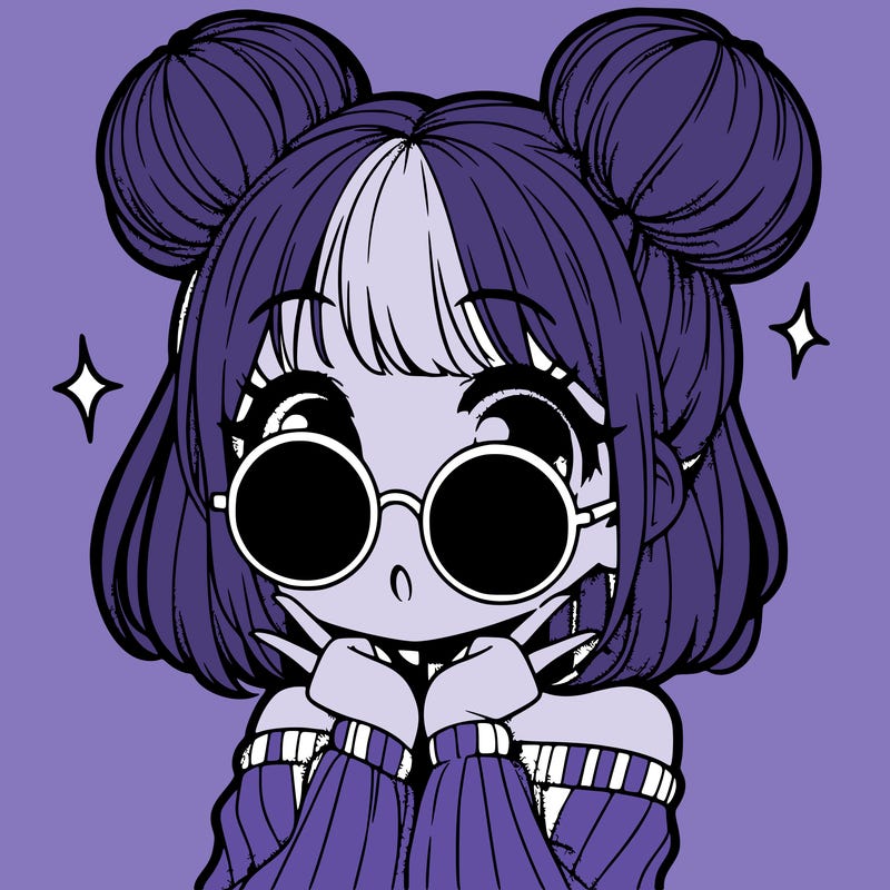 manga girl with hairbuns and sun shape sunglasses