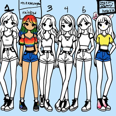 a group of girls wearing crop tops and shorts