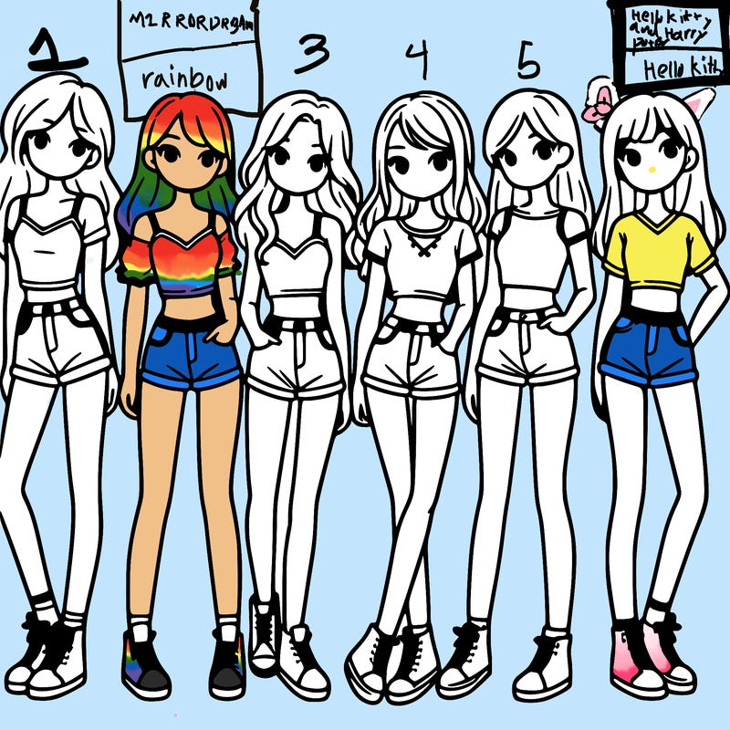 a group of girls wearing crop tops and shorts