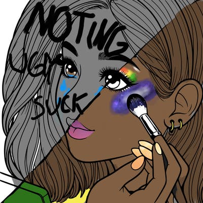 a realistic girl doing her makeup