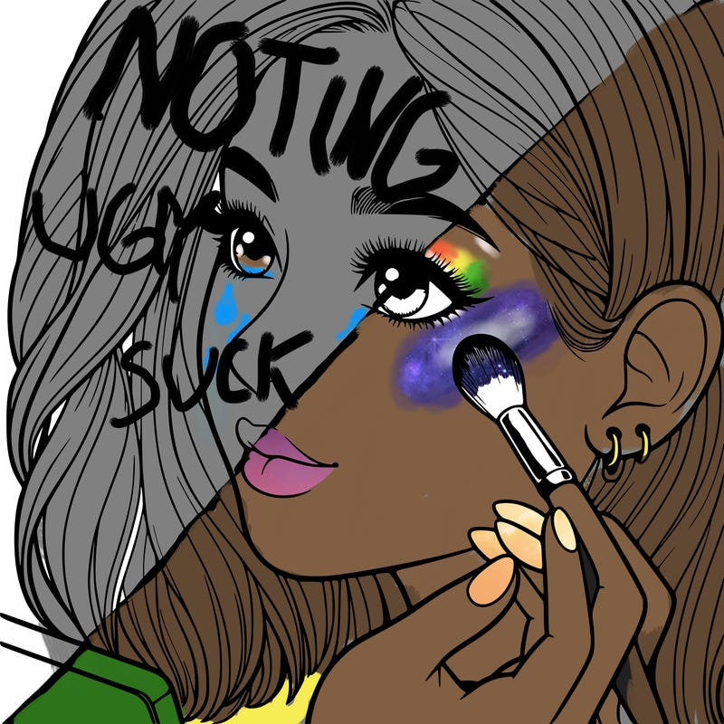 a realistic girl doing her makeup