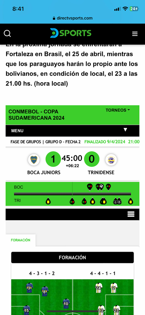 Live scores and tactical formations for a soccer match on DSPORTS Radio app