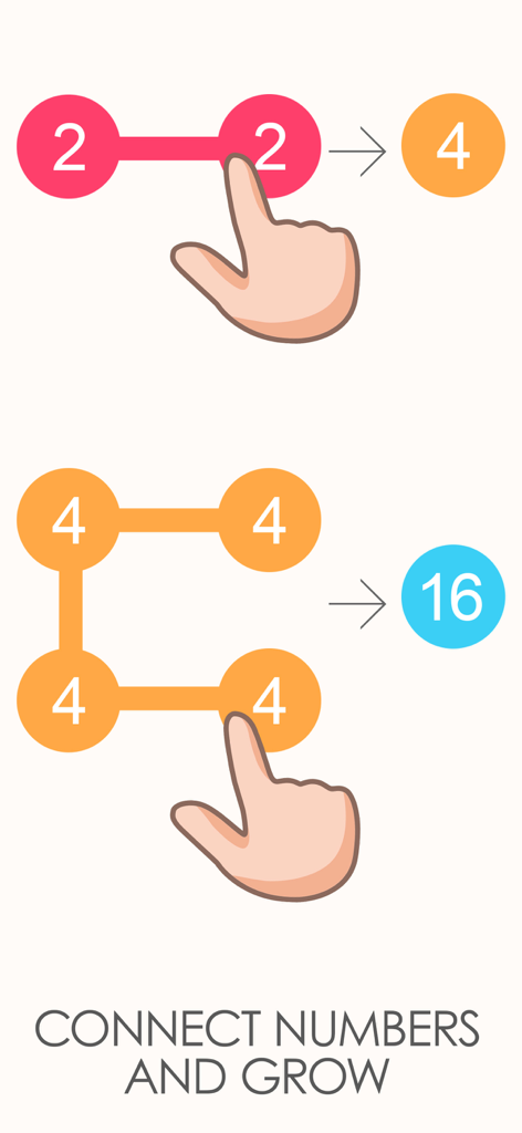 2 For 2 - Captura de ecrã do jogo 2 For 2 mostrando uma mão a ligar pontos numerados para os combinar em valores mais elevados