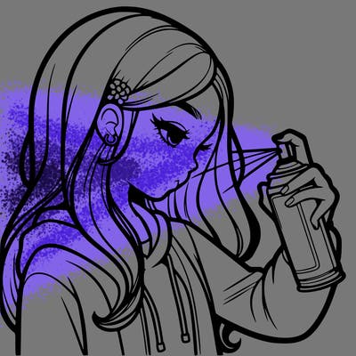 a realistic girl spray painting
