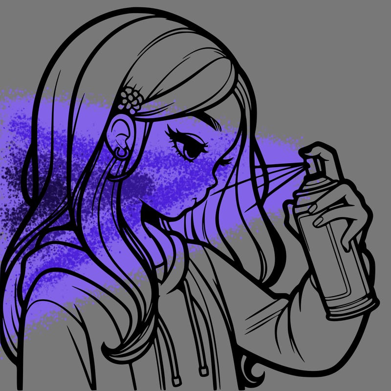 a realistic girl spray painting