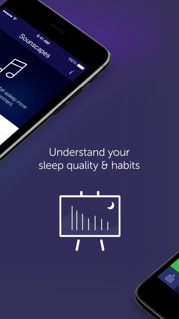 Sleep Time+ Cycle Alarm Timer - Fonction d'analyse de la qualité du sommeil et des habitudes avec une icône de graphique sur fond violet