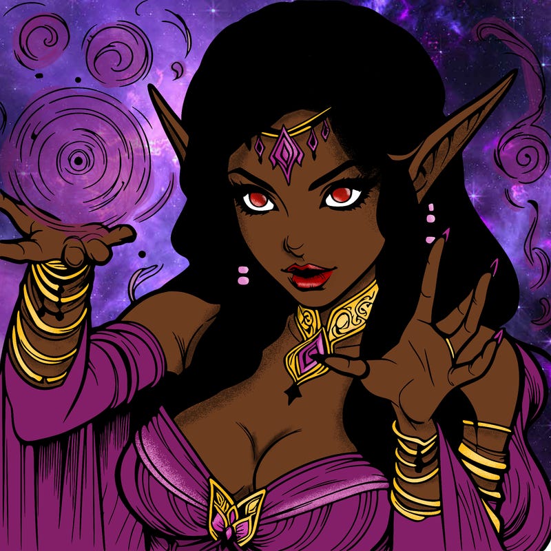 realistic scary beautiful elf sorceress casting spell