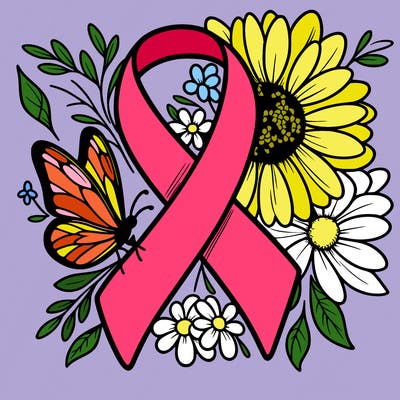 cancer awareness symbol with flowers and butterflies