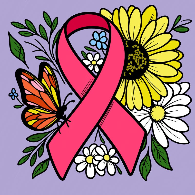cancer awareness symbol with flowers and butterflies