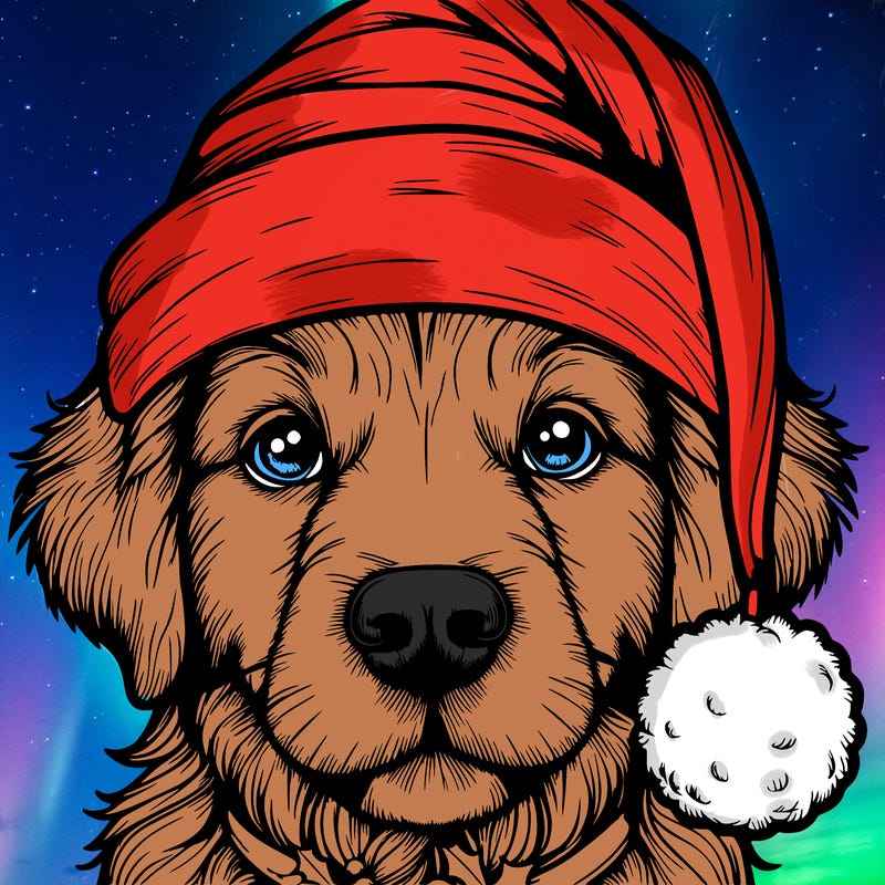 realistic dog with a christmas hat