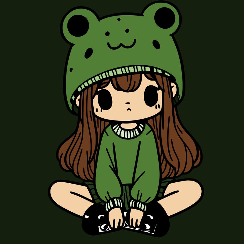 a girl wearing a frog hat and some frog socks
