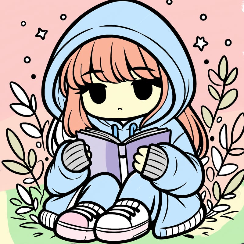 girl in oversized hoodie reading a book