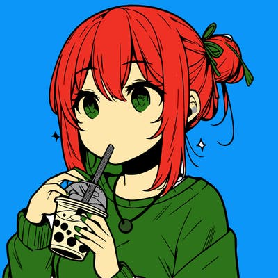 manga character drinking boba
