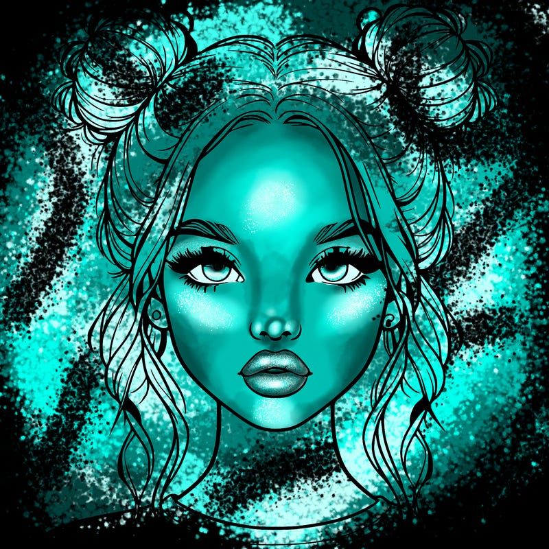 realistic girl with two buns in hair and lips