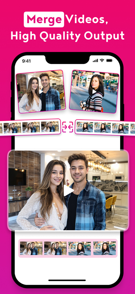 ClipTube: Video to MP3 Maker - Interfaz de la aplicación ClipTube que muestra la función de fusión de vídeos con salida de alta calidad.