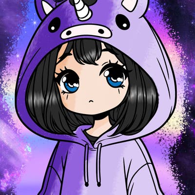 a girl with a unicorn hoodie and she looks shy