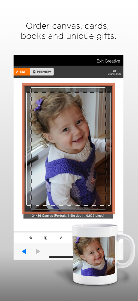 London Drugs Photolab - London Drugs Photolab app screen showing photo editing for canvas and mug gifts