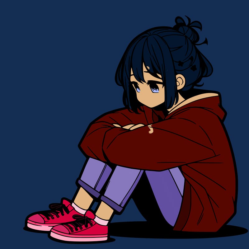 sad anime girl sitting alone