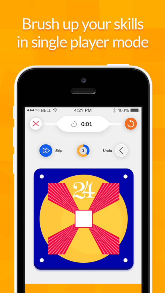 Single player mode interface of the 24 Game math card puzzle app