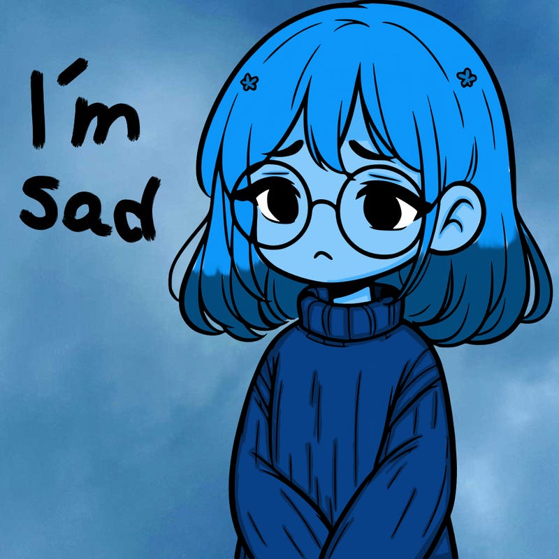 sad girl with glasses in a sweater