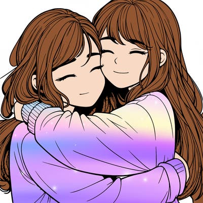 realistic two girls hugging