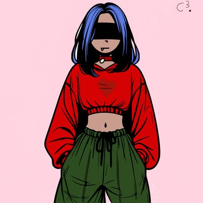 realistic girl faceless with baggy pants and a crop top