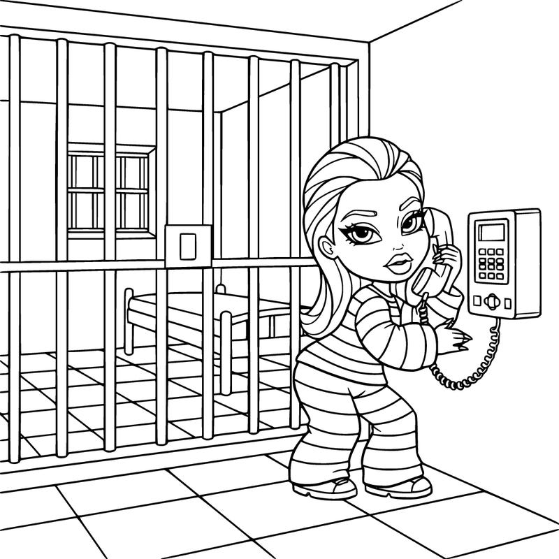 kylie jenner as a bratz/barbie doll picking up the phone in a jail cell